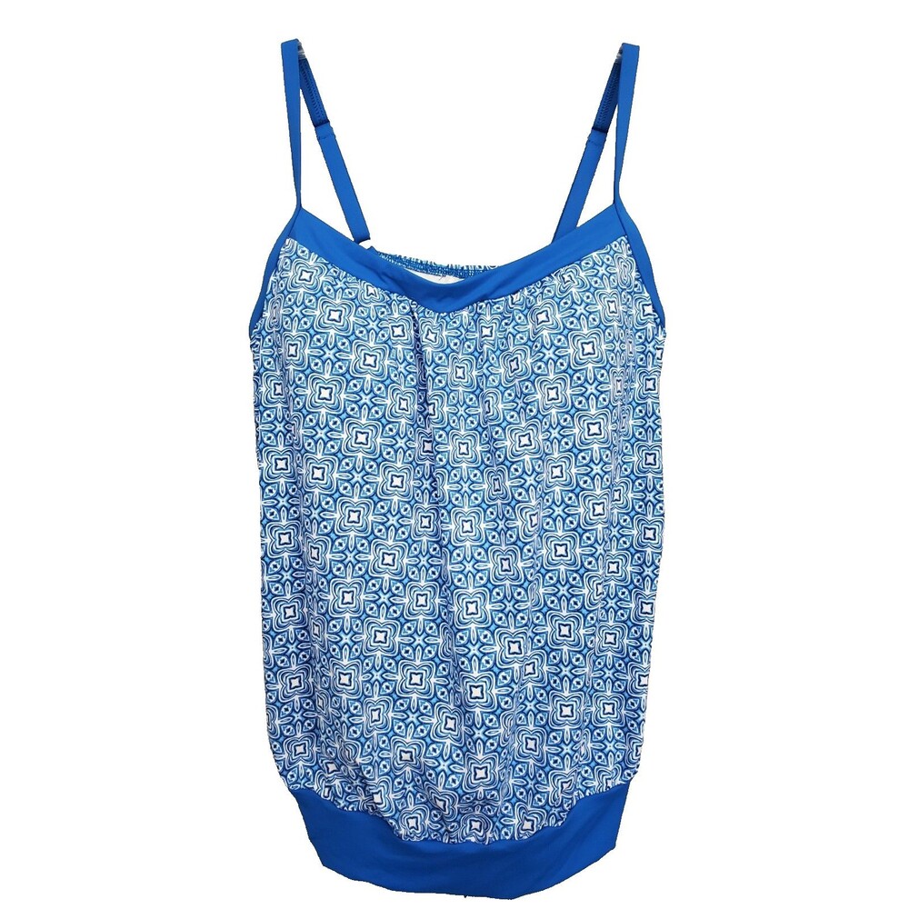 Lands' End Women's Blue Geo Print Blouson Tankini Swim Top Size 10